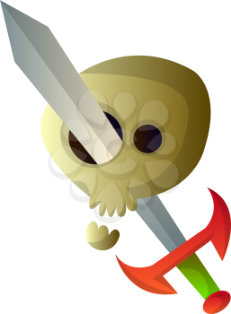 Cartoon skull with big sword vector illustartion on white background