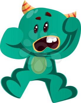 Green monster is surprised and scared vector illustration
