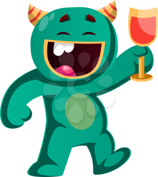 Green monster holding a glass cheering vector illustration