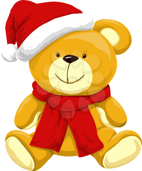 Christmas Teddy Bear with Santa Hat, vector illustration