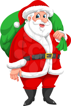 Santa Claus with Green Sack Full of Presents, vector illustration