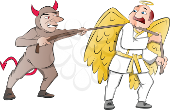 Tug-of-War Between a Devil and an Angel, vector illustration