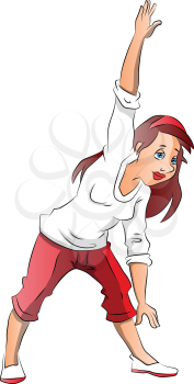 Vector illustration of a woman doing stretch exercise.