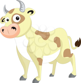 Cute cow, yellow with brown patches, vector illustration
