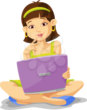Education showing a girl using a notebook computer, vector illustration