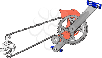 Grey crank set for bike with blue  pedals vector illustration on white background