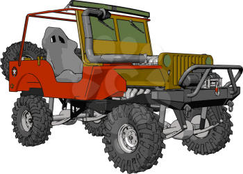 Dark green and red sand buggy with grey tiers vector illustration on white background