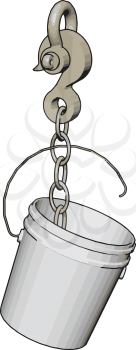 White plastic bucket on a big grey hook vector illustration onn white background