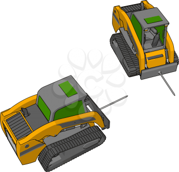 Green and yellow bale transportation vehicles vector illustration on white background