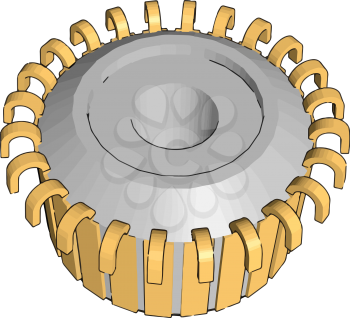 Simple vector illustration on white background of a grey and yellow gear wheel