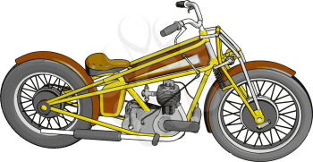 Brown and yellow vintage chopper motorcycle vector illustration on white background