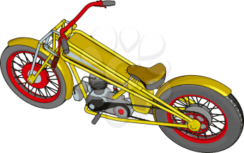Red and yellow vintage chopper motorcycle vector illustration on white background