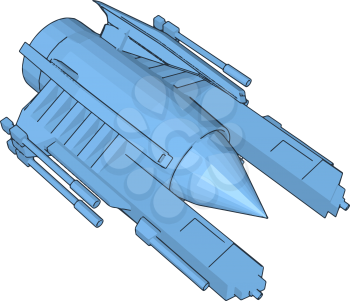 Blue sci-fi battleship vector illustration on white background