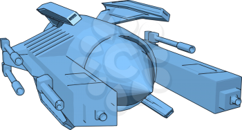 Light blue sci-fi battleship vector illustration on white background