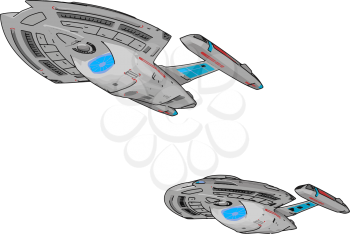 Fantasy cargo spaceship vector illustration on white background