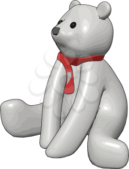White teddy bear with red scarf vector illustration on white background