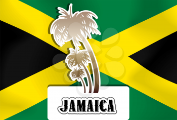 Jamaica, Jamaican flag, palm trees, vector illustration
