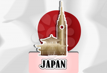 Japan, Japanese flag, pagoda and skyscraper, vector illustration