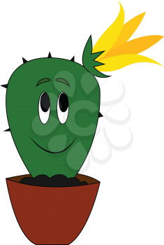 Cute cactus with yellow flower vector illustration 