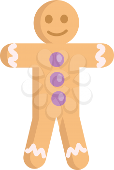 Gingerbread man smiling with purple buttons illustration vector on white background