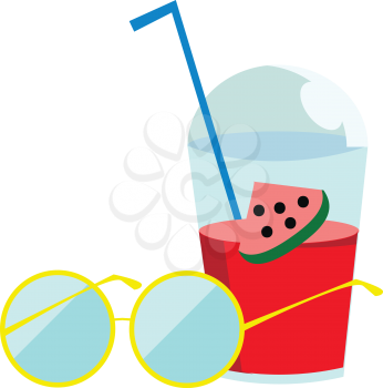 Sunglass and a watermelon drink to relax during a hot summer day vector color drawing or illustration 