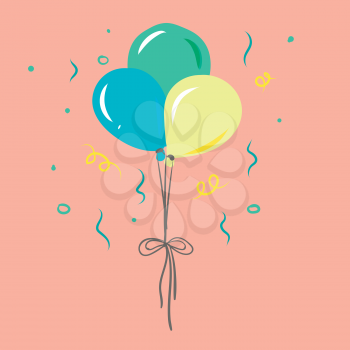 Three colorful balloons in pink background vector or color illustration