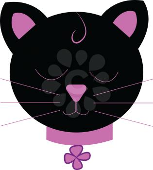 Black kitten with neck bow vector or color illustration
