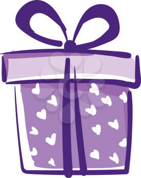 Gift box with purple wrapping paper vector or color illustration