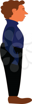 Boy in blue high neck sweater and black pants vector or color illustration