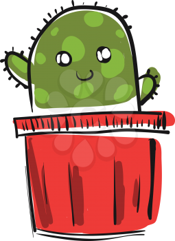 Cactus plant in red pot vector or color illustration