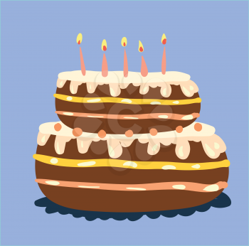 Decorated cake with candles to blow vector or color illustration