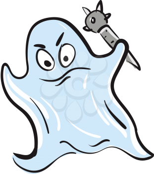 A picture of an angry ghost holding a weapon in the left hand vector color drawing or illustration 
