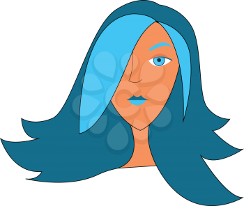 A girl with blue hair blue eyes blue eyebrows and blue lips Her hair is of two shades of blue vector color drawing or illustration 