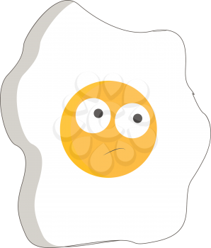A cracked sunny side up egg with a sad expression on the yolk vector color drawing or illustration 