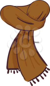 A brown neck scarf with tassels on the edges vector color drawing or illustration 