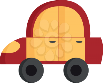 A red and yellow toy car with two black wheels and two doors vector color drawing or illustration 