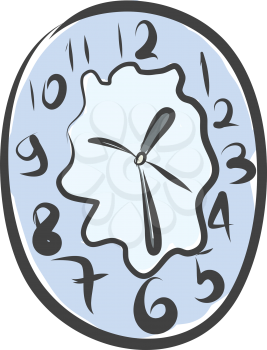 An alarm clock which two buttons on top showing 8 o'clock and having a smiley face vector color drawing or illustration 