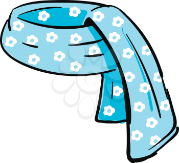 Light blue floral scarf with white flowers used by women vector color drawing or illustration 