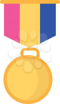 A golden circular medal attached by a colorful ribbon vector color drawing or illustration 