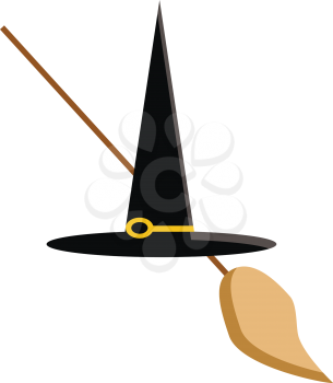 The black color hat with a magical wand vector color drawing or illustration 