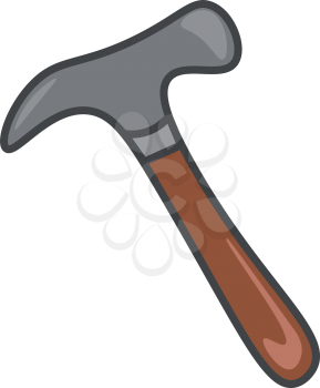 A hammer with a thin dark brown stick vector color drawing or illustration 