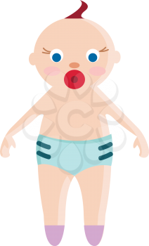 An adorable baby in blue underwear with a pacifier in his mouth vector color drawing or illustration 