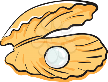 A yellow-colored cartoon oyster with a white-colored pearl vector color drawing or illustration 