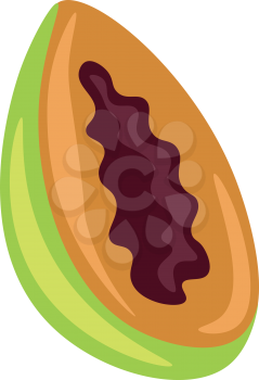 Cartoon picture of half-cut papaya orange and green in color with its black seeds is ready to be enjoyed by someone vector color drawing or illustration 