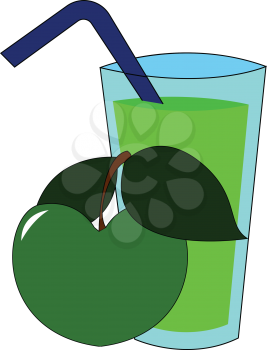 A healthy apple juice in a blue container made from fresh green apple vector color drawing or illustration