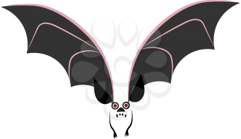 A bat with large wings and a widely open eyes vector color drawing or illustration