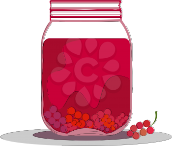 A big glass jar full of berry compote with its lid tightly closed vector color drawing or illustration