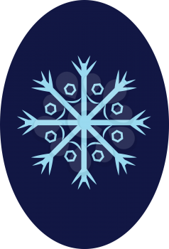 A flake of snow especially a feathery ice crystal typically displaying delicate sixfold symmetry over oval-shaped blue background vector color drawing or illustration 