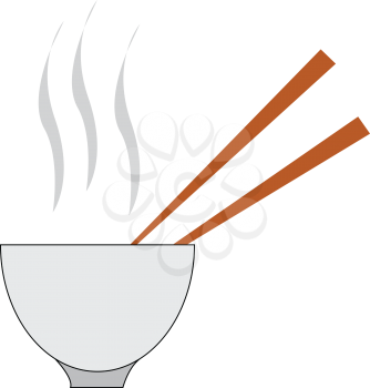 Delicious hot soup with two brown spoons in a white bowl made out of clay is ready to be served vector color drawing or illustration 