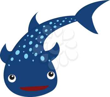 Blue smiling zebra shark with distinct spherical dots on its cylindrical body has a slightly flattened head and a short blunt snout with small eyes placed on the sides of the head vector color drawing or illustration 